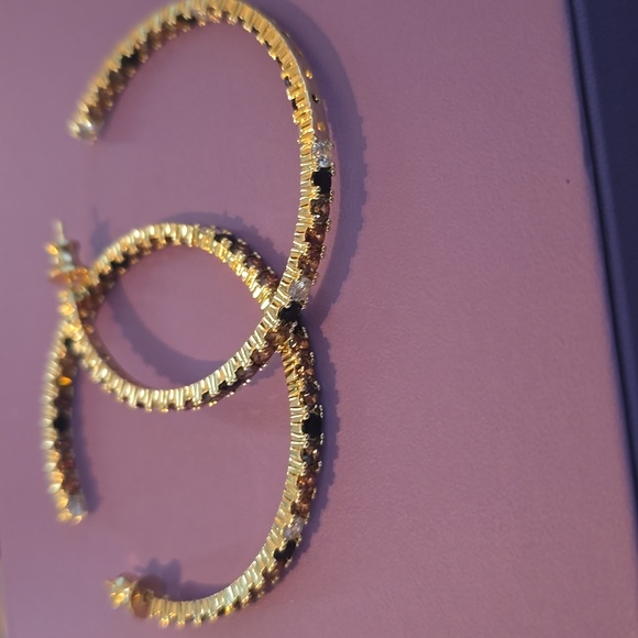 Melinda Maria Heiress 2" Hoops Chocolate Brown Ombre Gold NEW - FIRM ✨️ - Picture 2 of 4